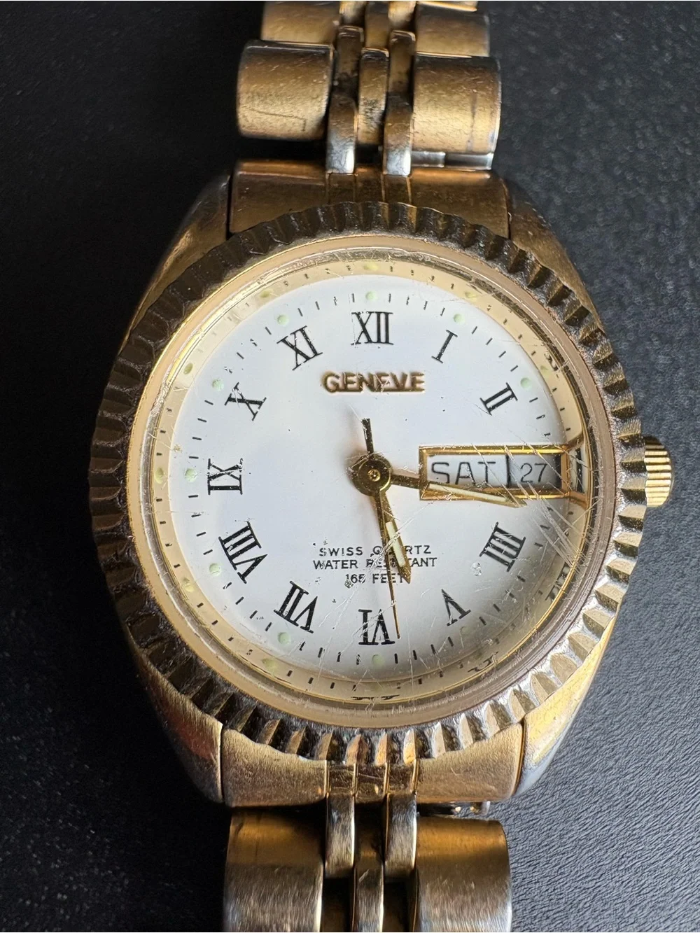 Geneve Gold-Tone Ladies Wristwatch with Roman Dial